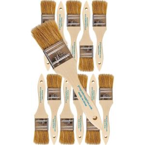 imagePro Grade  Chip Brushes  Paint Brush  Natural Bristle 15 Inch Smooth Wood Handle Hole for Hanging Versatile for Paints Stains Varnishes Acrylics Gesso  12 Pack Light Brown