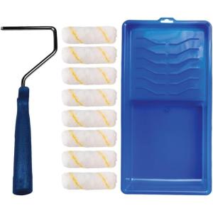 imagePro Grade  Paint Roller Tool Kit  10 Piece Painting Set  Mini Plastic Paint Tray Set Mini Roller FrameMicrofiber Roller Covers